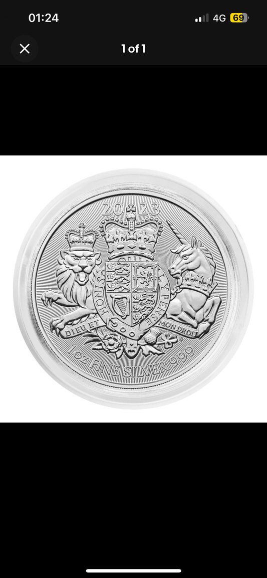 25 x 2023 1 oz Royal Coat of Arms Royal Mint Silver Coin - Tube