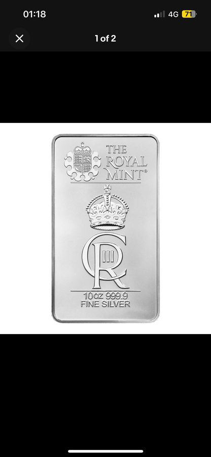 10 oz Royal Mint Celebration KCIII Coronation Silver Bar - New Sealed