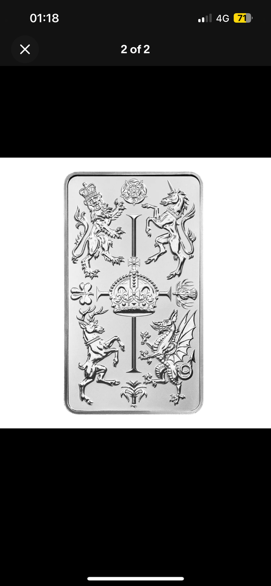 10 oz Royal Mint Celebration KCIII Coronation Silver Bar - New Sealed